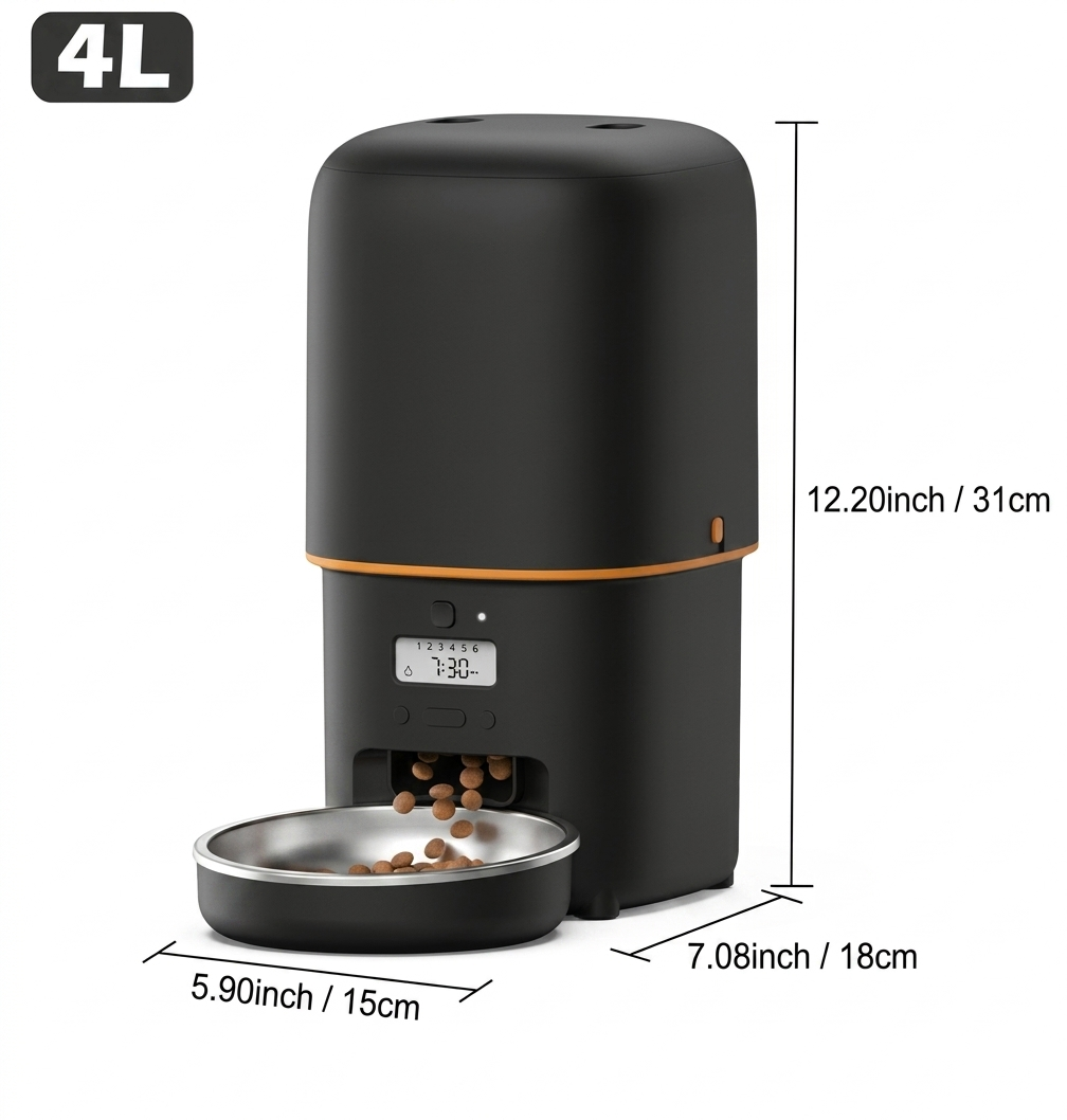 Smart automatic pet feeder with WiFi app control for cats and dogs