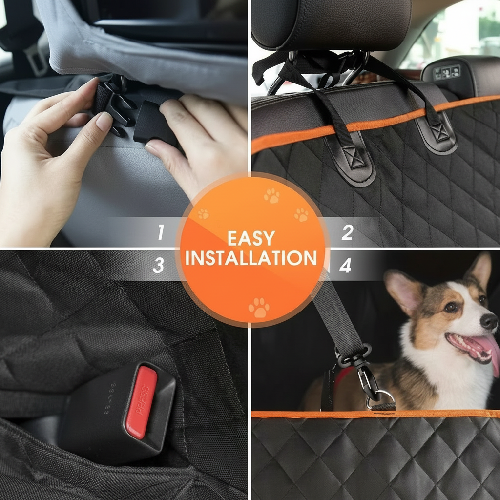 Pet car seat cover with safety straps and seatbelt openings for dogs