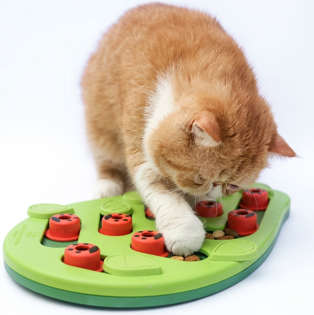 Interactive slow feeder bowl in blue color on kitchen floor