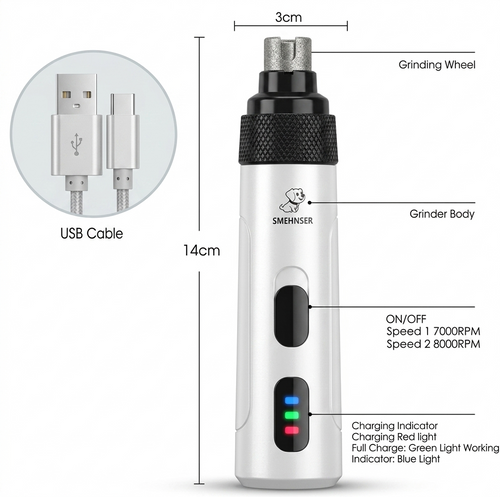 Owner safely grinding dog nails at home with silent electric nail grinder