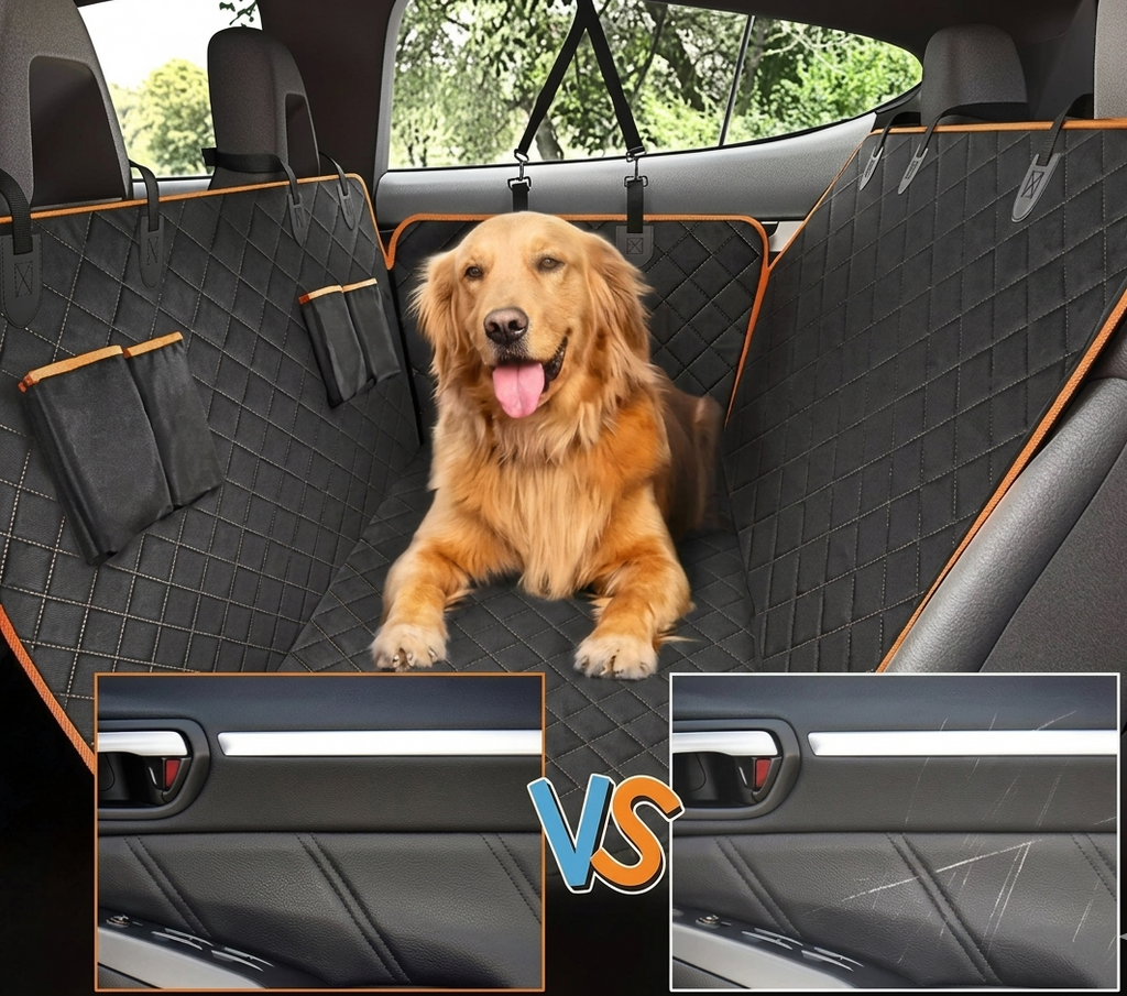 Dog car seat cover hammock style protecting seats from fur and mud