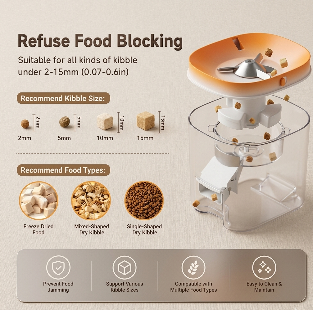Smart pet feeder large capacity hopper for dry food storage
